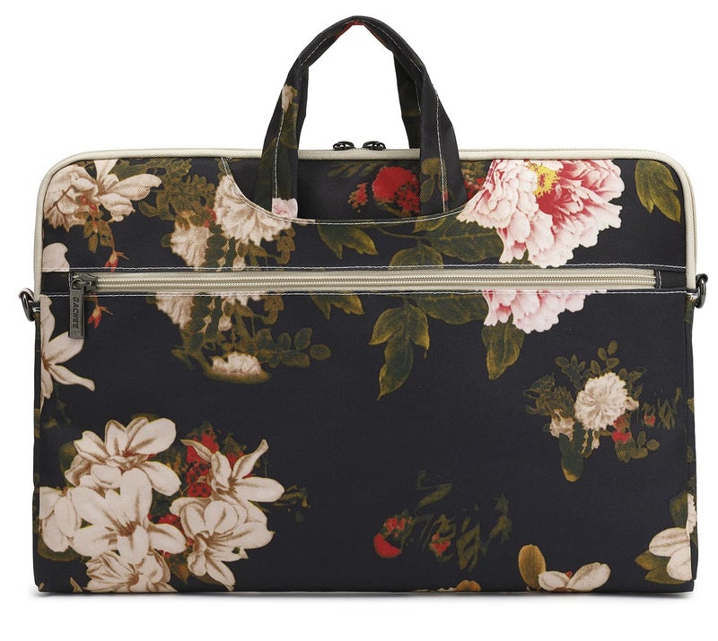 DACHEE Black Peony Patten Waterproof Shoulder Messenger Bag Case Sleeve for 14 Inch 15 Inch Laptop Briefcase 15.6 Inchâ€¦ - Image 2